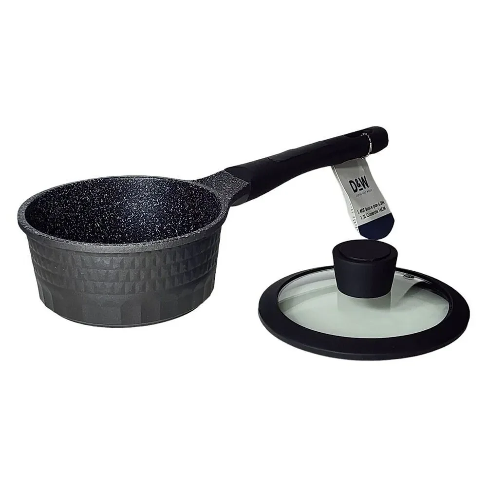 D&W Premium Cookware 7in Saucepan Casserole Nonstick With Glass Lid 1.9QT‎ Black